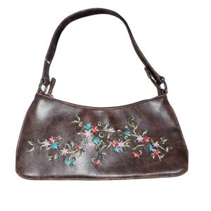 Aldo Y2K Brown Shoulder Embroidered Floral Bag Hippie Bohemian 90s Vintage